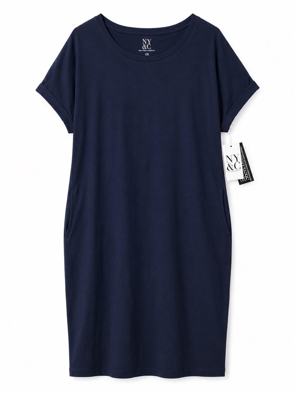 NY&C New York & Company Navy Cotton T-Shirt Dress Pockets NWT XS
